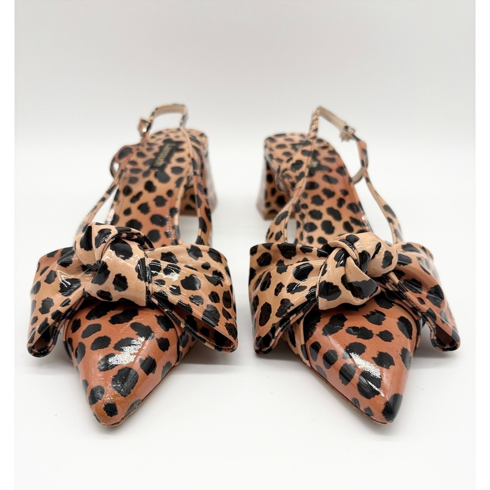 Larroude Elle Cheetah Print Patent Leather Slingback Block Heel Pumps Bow 39 - Picture 4 of 9
